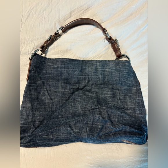 Authentic Vintage Prada Tote Blue Jean Bag Brown Leather Handle - Picture 9 of 12